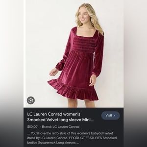 lauren conrad velvet smocked dress, medium. balloon sleeves
